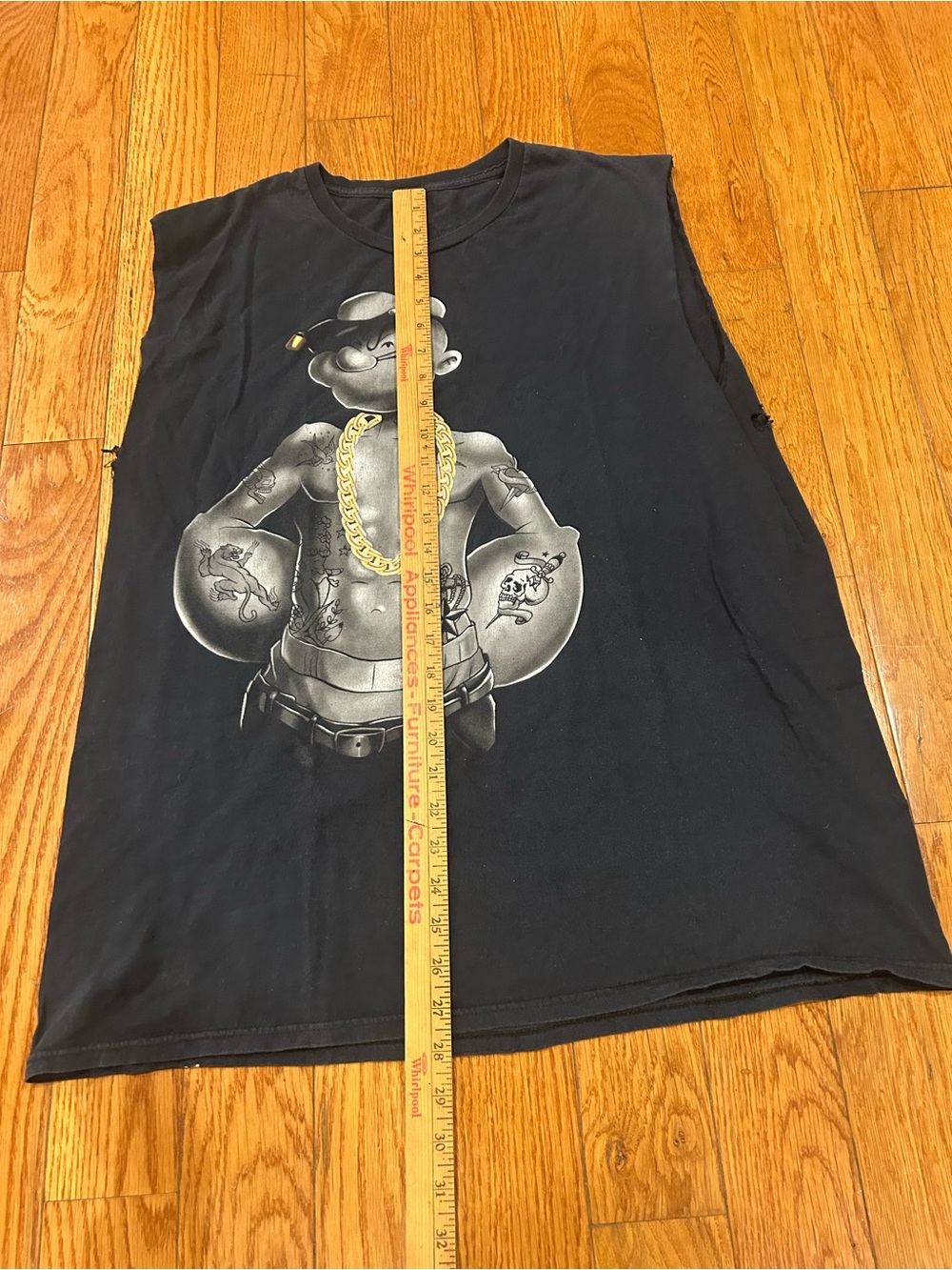 Popeye Graphic Muscle Tank Top Men's XL Black Tattoo Style Gangster Cutoff Shirt - Picture 3 of 10